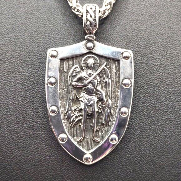 Stainless Archangel St Michael Shield Necklace Christian Catholic Faith Gift NEW